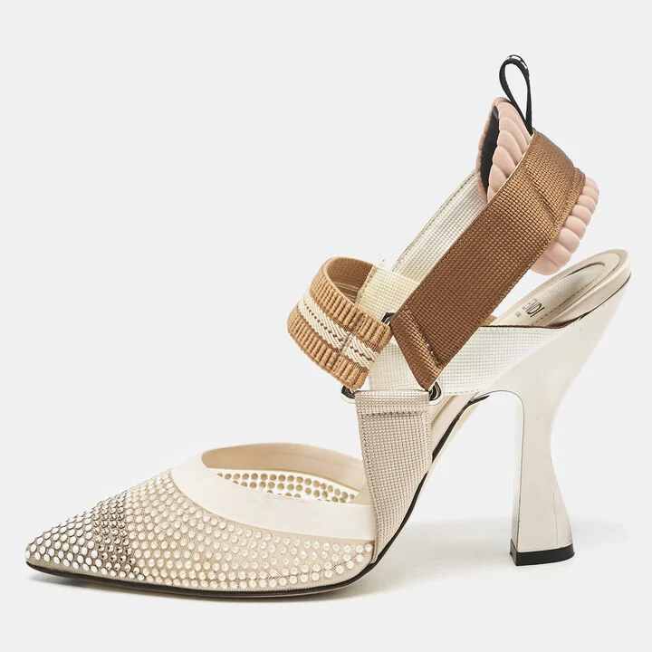 Fendi Multicolor Mesh and Fabric Colibri Slingback Pumps Size 37