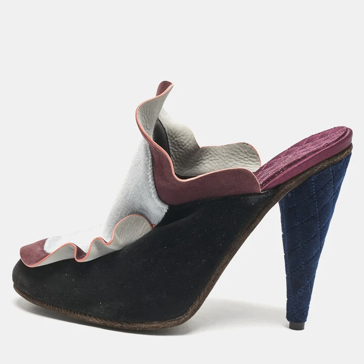 Fendi Multicolor Nubuck Leather and Velvet Mules Size 39