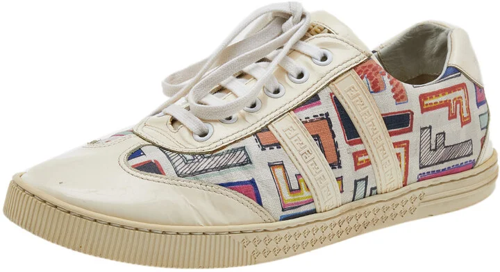 Fendi Multicolor Patent Leather And FF Print Coated Canvas Low Top Sneakers Size 37.5