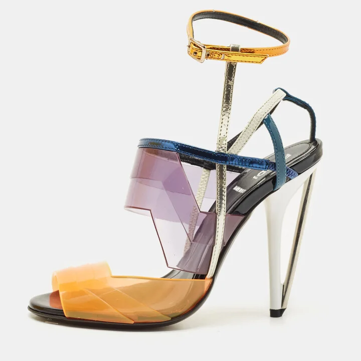 Fendi Multicolor PVC and Leather Iridia Sandals Size 36