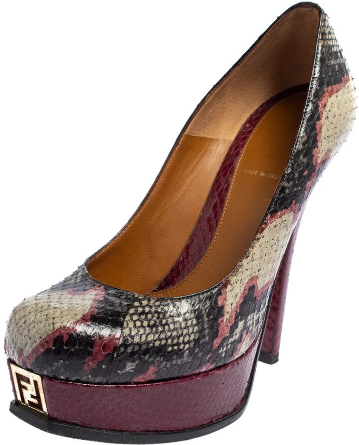 Fendi Multicolor Python Fendista Platform Pumps Size 40