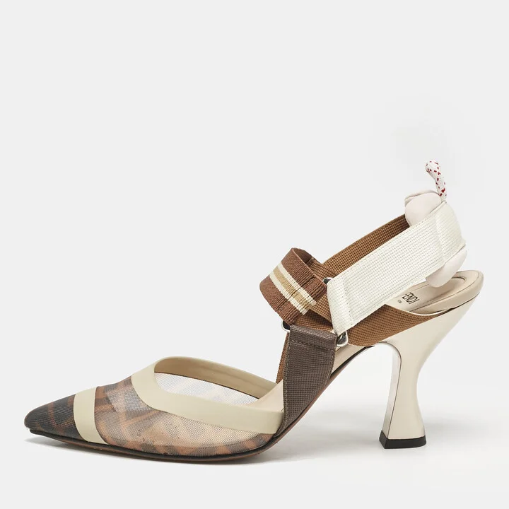 Fendi Multicolor Zucca Mesh and Leather Colibri Pumps Size 37.5