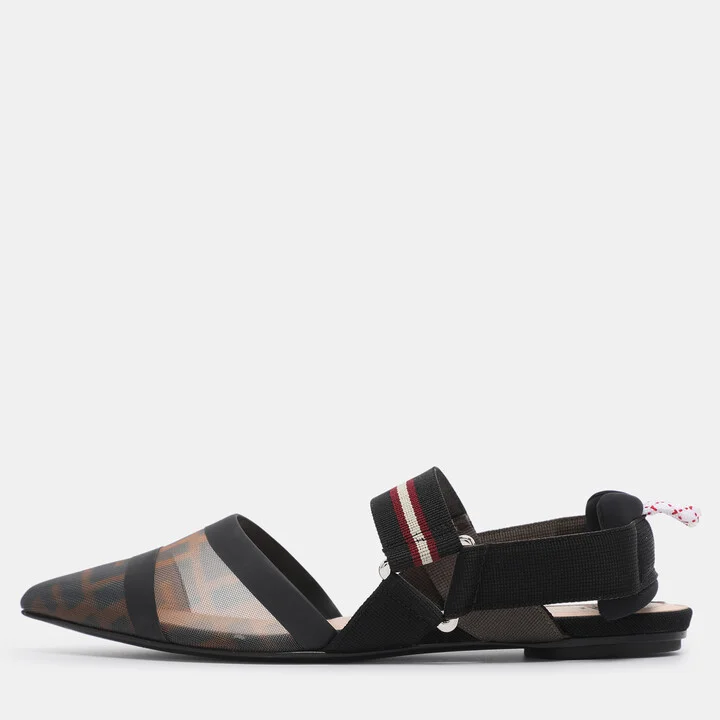 Fendi Multicolor Zucca Mesh and Leather Colibri Slingback Flats Size 36
