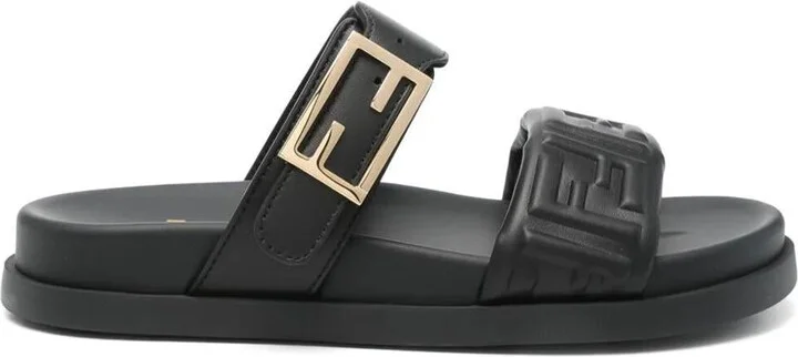 Fendi Nappa Leather Feel Double-Band Slides Shoes