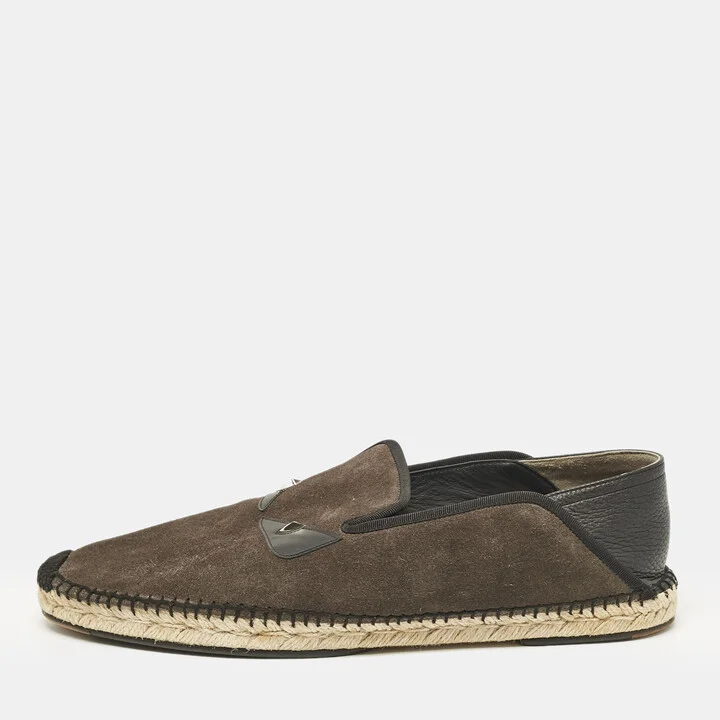 Fendi Navy Black/Green Suede Monster Eyes Slip On Espadrilles Size 44