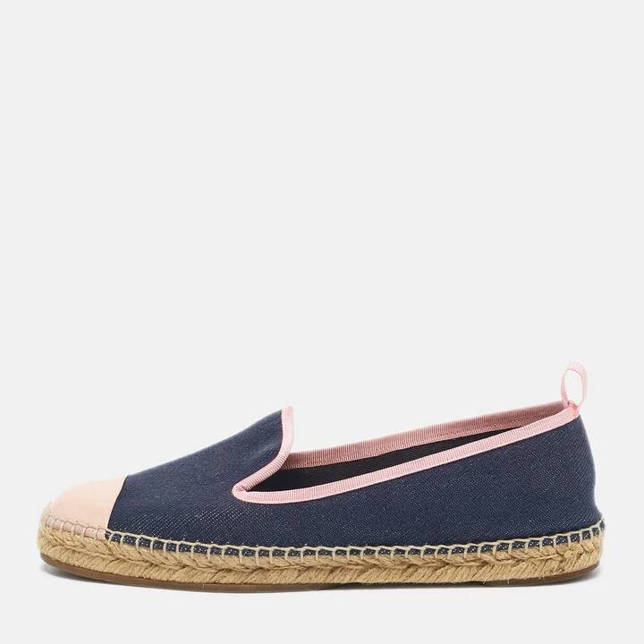 Fendi Navy Blue/Pink Denim And Patent Leather Junia Cap Toe Espadrilles Flats Size 38.5