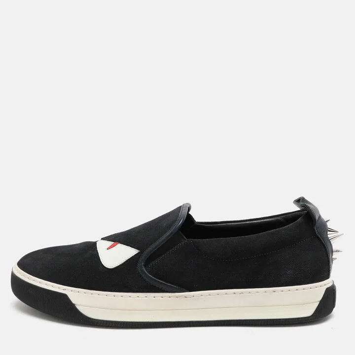 Fendi Navy Blue Suede Monster Eyes Slip On Sneakers Size 42