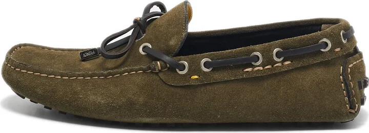 Fendi Oilve Green Suede Slip On Loafers Size 40