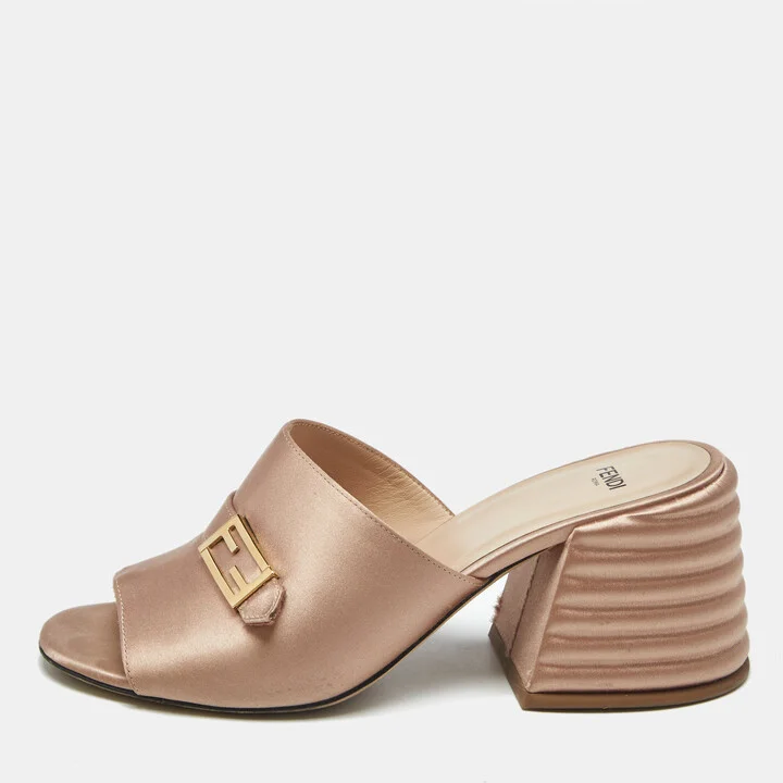 Fendi old Rose Satin FF Slide Sandals Size 38