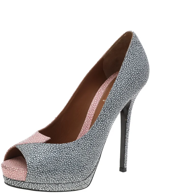 Fendi Pink/Blue Textured Leather Peep Toe Platform Pumps Size 40