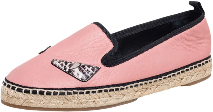 Fendi Pink Leather Bug Eye Espadrille Flats Size 37.5