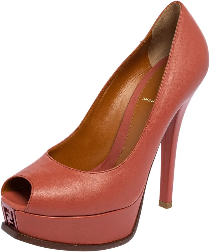 Fendi Pink Leather Fendista Peep Toe Platform Pumps Size 39.5