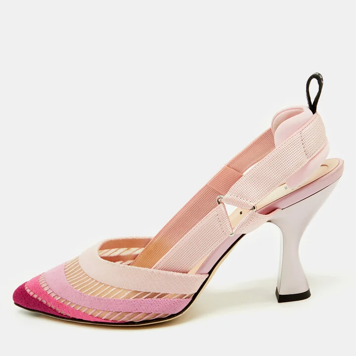 Fendi Pink Ombre Mesh and Canvas Colibri Slingback Pumps Size 38