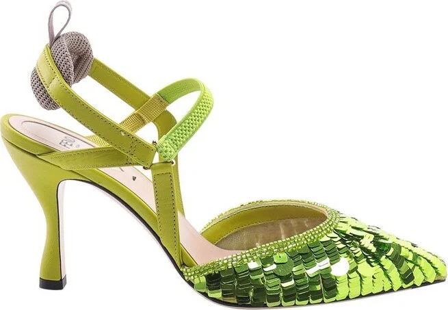 Fendi Sequin-Embellished High-Heeled Slingback Pumps