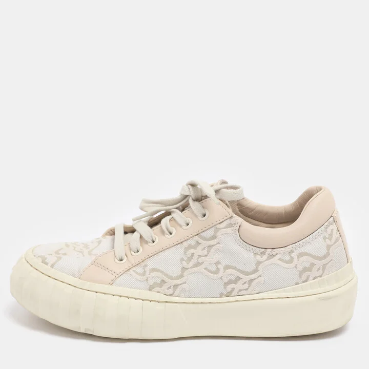 Fendi Tricolor Embroidered Canvas and Leather Low Top Sneakers Size 40