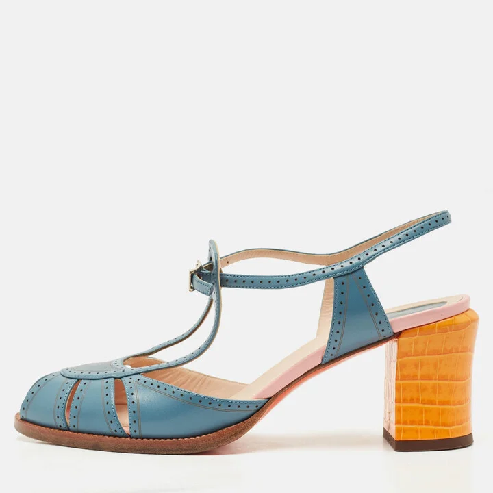 Fendi Tricolor Leather Chameleon T-Strap Sandals Size 40