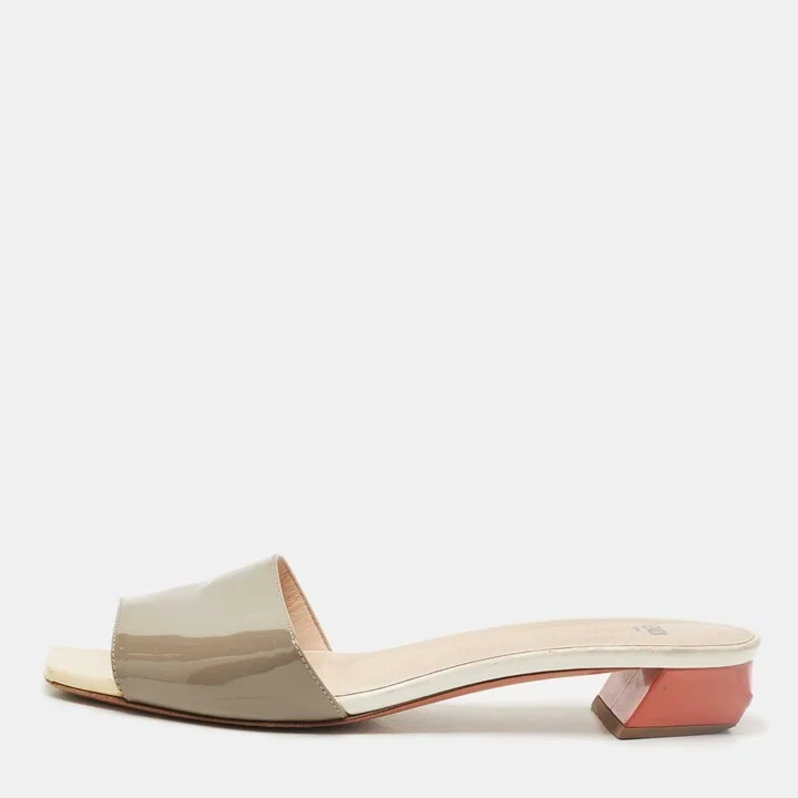 Fendi Tricolor Patent Leather Slide Sandals Size 39