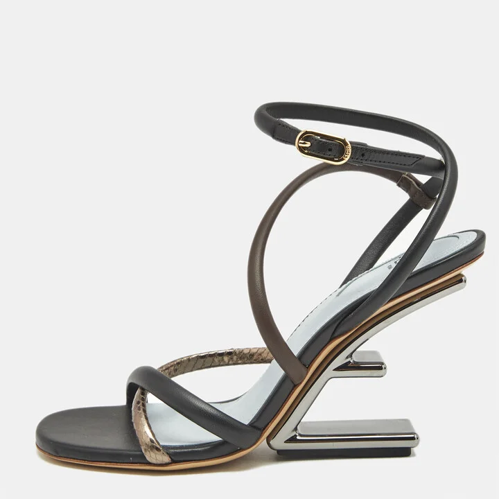 Fendi Tricolor Snake Embossed Leather and Leather Fendi First Ankle Strap Sandals Size 35
