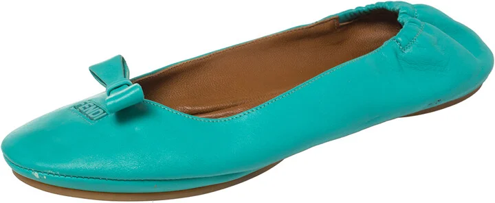 Fendi Turquoise Leather Bow Scrunch Ballet Flats Size 40