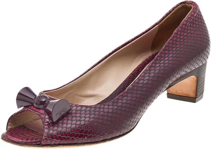 Fendi Two Tone Python Embossed Leather Peep Toe Block Heel Pumps Size 38