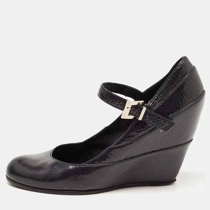Fendi Two Tone Textured Leather Mary Jane Wedge Pumps Size 39