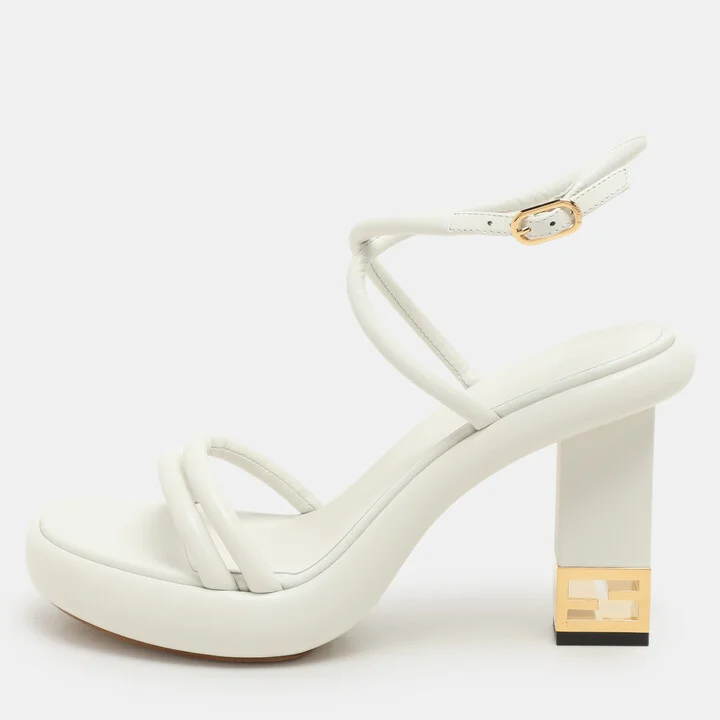 Fendi White Leather Baguette Ankle Strap Sandals Size 40