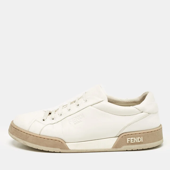 Fendi White Leather Lace Up Low Top Sneakers Size 42.5