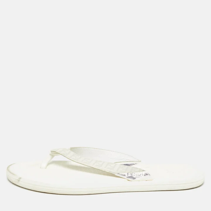 Fendi White Zucca Coated Canvas Thong Sandals Size 45