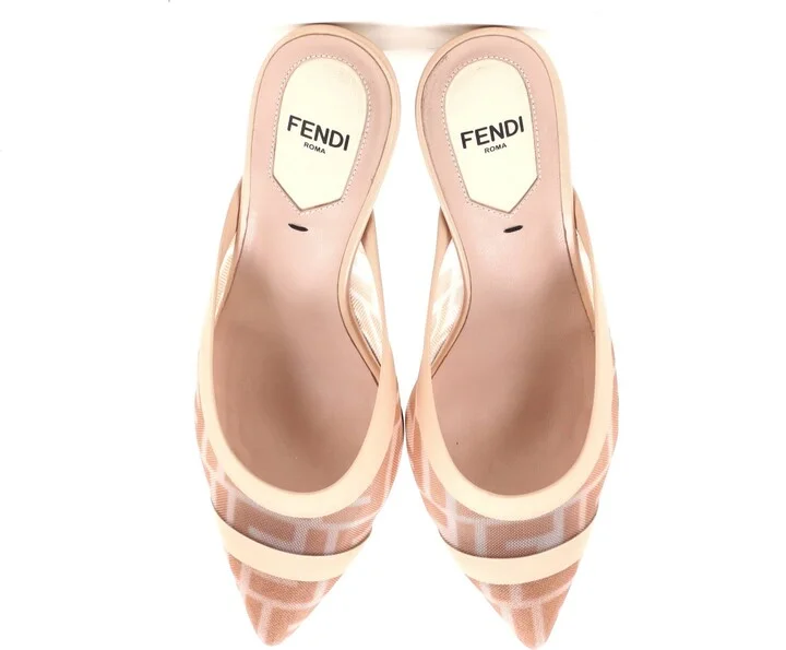 FENDI Women's Colibri Heeled Mules Zucca Mesh - Image 2