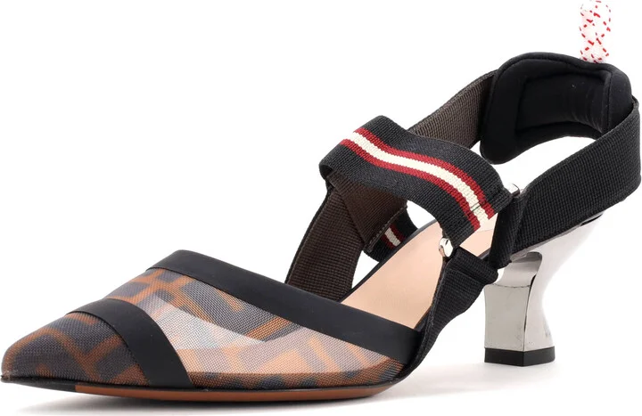 FENDI Women's Colibri Slingback Pumps Zucca Mesh