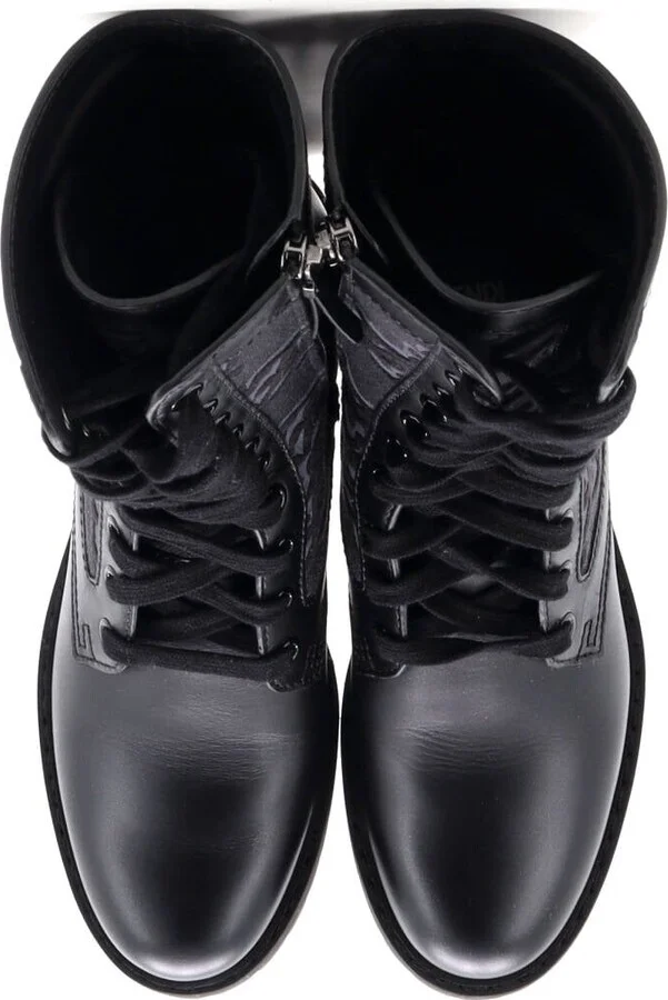 FENDI Women's Combat Boots FF Karligraphy Canvas with Leather - Image 2
