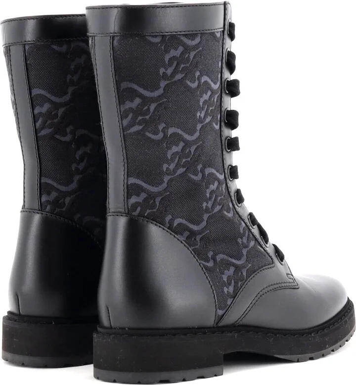FENDI Women's Combat Boots FF Karligraphy Canvas with Leather - Image 3