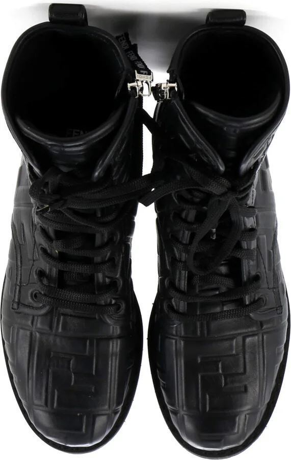 FENDI Women's Combat Boots Zucca Embossed Leather - Image 2