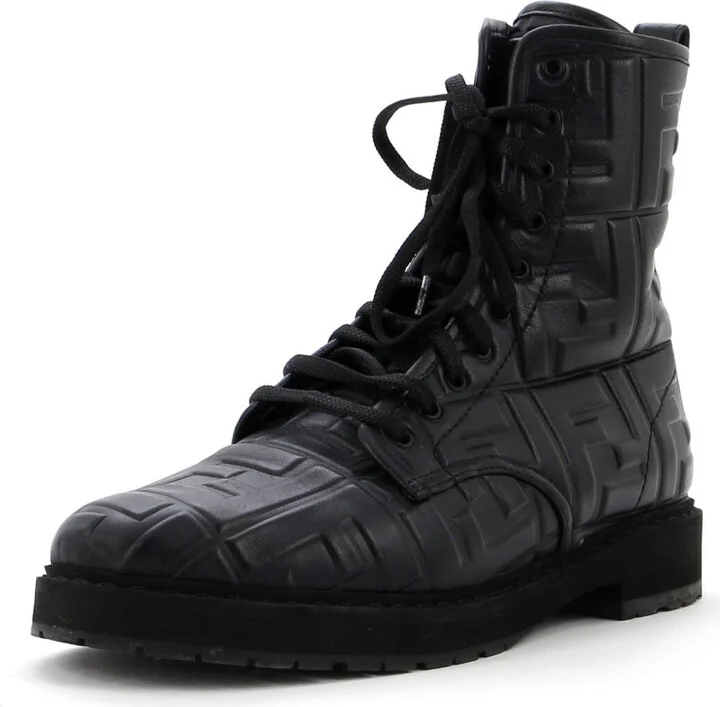 FENDI Women's Combat Boots Zucca Embossed Leather