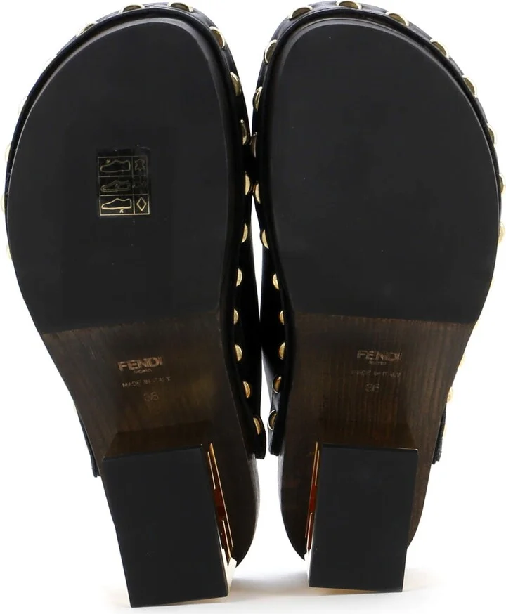 FENDI Women's FF Block Clogs Leather - Image 4