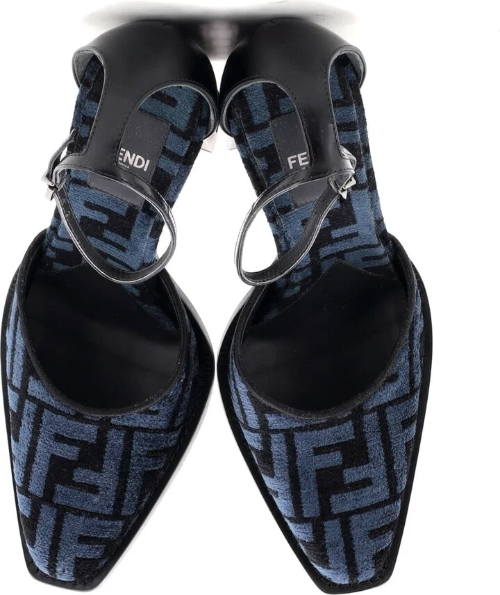 FENDI Women's FF Cut Ankle Strap Pumps Zucca Jacquard with Leather - Image 2