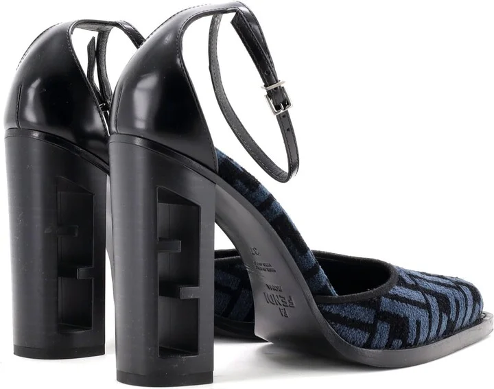 FENDI Women's FF Cut Ankle Strap Pumps Zucca Jacquard with Leather - Image 3