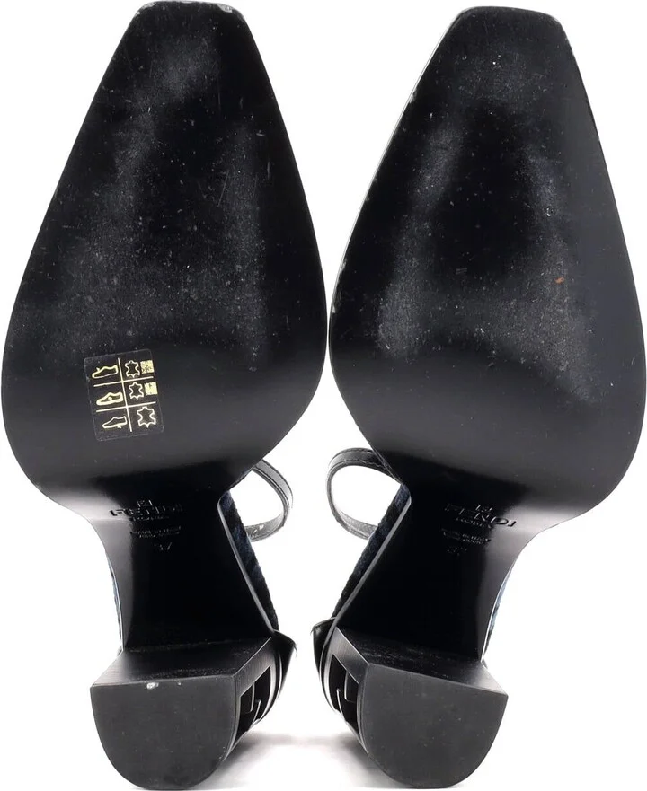 FENDI Women's FF Cut Ankle Strap Pumps Zucca Jacquard with Leather - Image 4