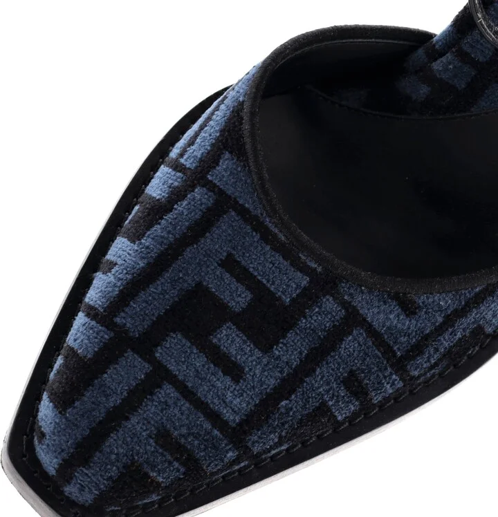 FENDI Women's FF Cut Ankle Strap Pumps Zucca Jacquard with Leather - Image 5