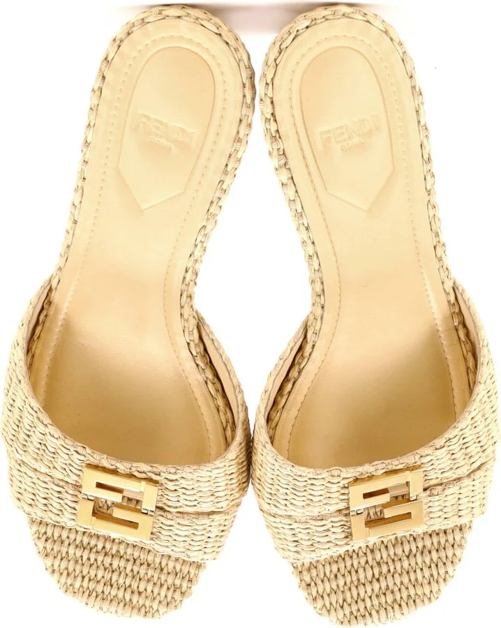 FENDI Women's FF Fold Heeled Mules Raffia - Image 2