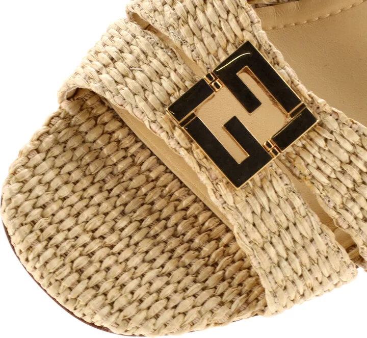 FENDI Women's FF Fold Heeled Mules Raffia - Image 5
