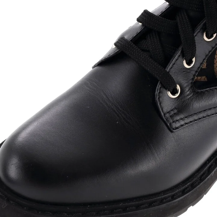 FENDI Women's Rockoko Combat Boots Leather and Zucca Knit Stretch Fabric - Image 5