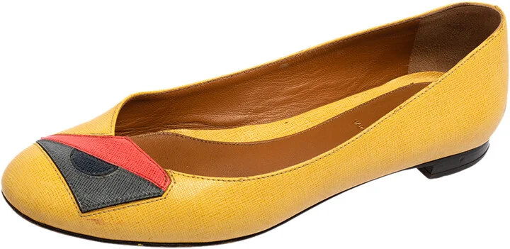 Fendi Yellow Leather Monster Ballet Flats Size 36