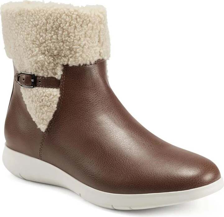 FERRA Womens Faux Leather Faux Fur Ankle Boots