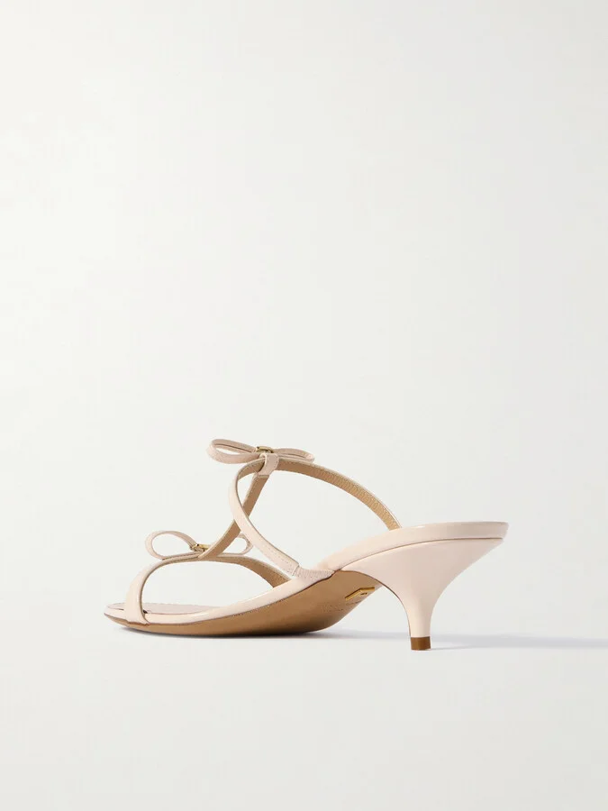 Ferragamo - Abili Bow-detailed Patent-leather Mules - Ivory - Image 3