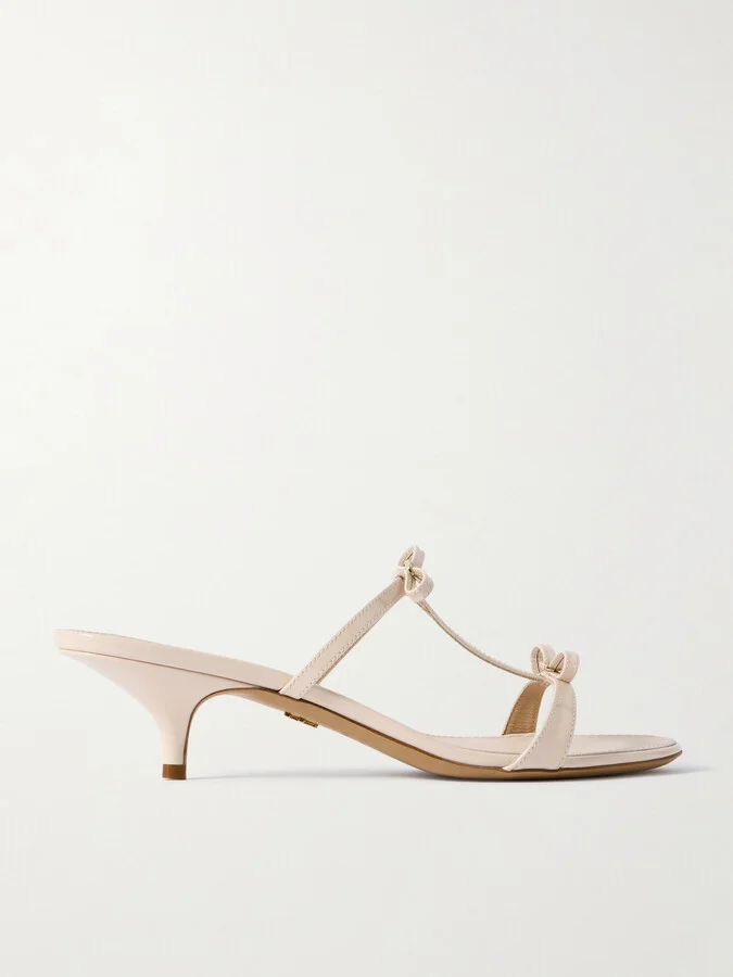 Ferragamo - Abili Bow-detailed Patent-leather Mules - Ivory