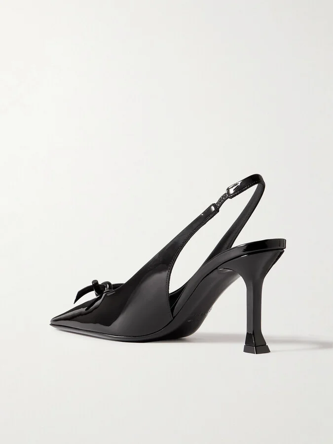 Ferragamo - Arlene Knotted Patent-leather Slingback Pumps - Black - Image 3
