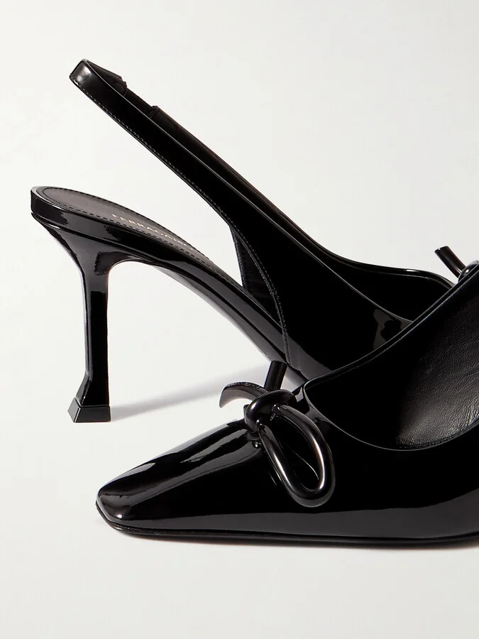 Ferragamo - Arlene Knotted Patent-leather Slingback Pumps - Black - Image 4