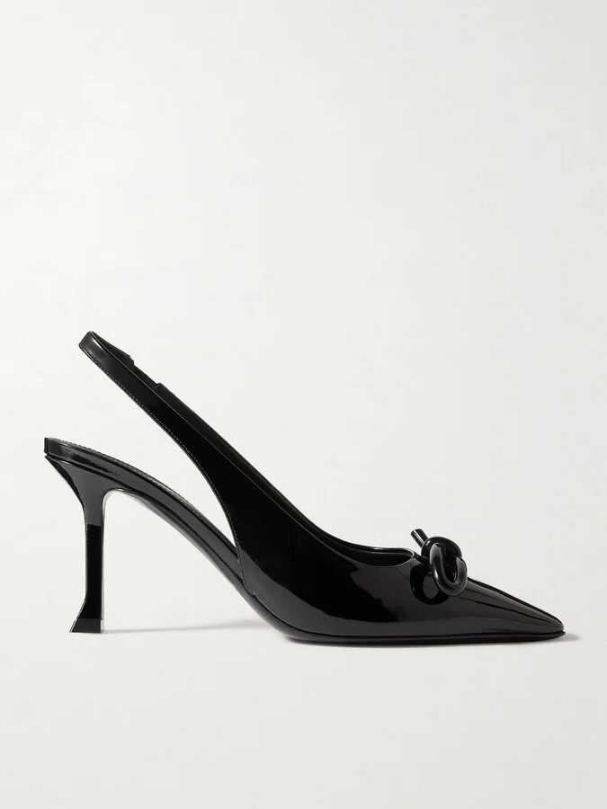 Ferragamo - Arlene Knotted Patent-leather Slingback Pumps - Black