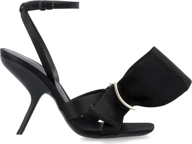 Ferragamo Asymmetric-Bow Ankle Strap Satin Sandals